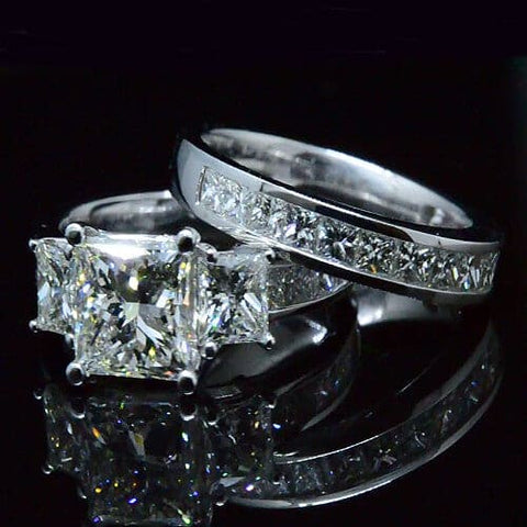 Princess Cut Diamond Engagement Ring Set Ct H Color VS2 GIA
