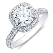 2.78 Ct. Cushion Cut Micro Pave Halo Round Diamond Engagement Ring H, VS1 GIA