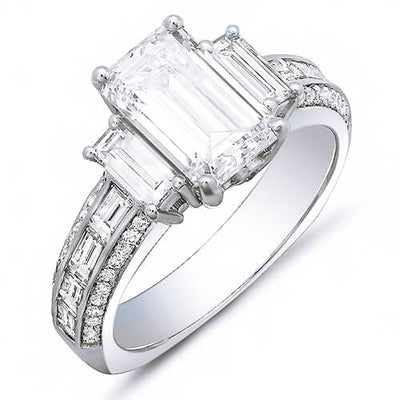 2.41 Ct. Emerald Cut, Baguette & Round Diamond Engagement Ring G,VVS2 GIA