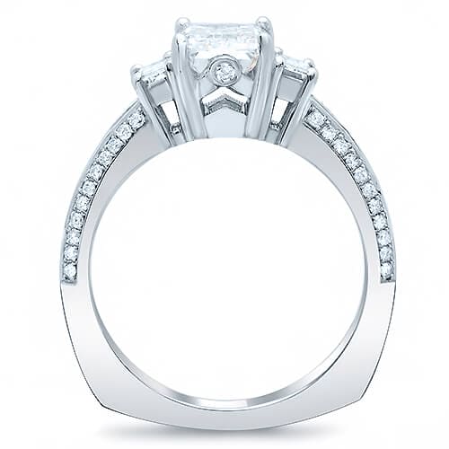 Emerald Cut 3 Stone Diamond Ring Profile View