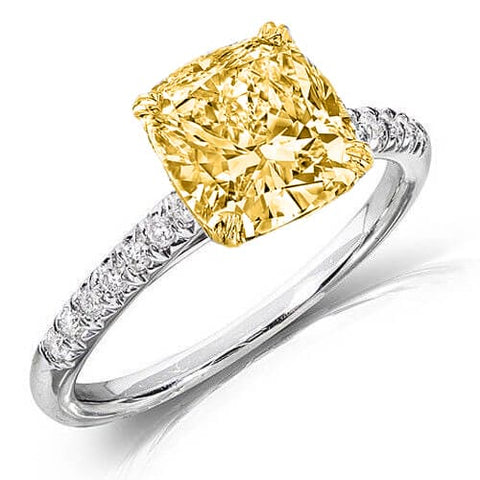 1.29 Ct. Fancy Yellow Canary Cushion Cut Solitaire Diamond Ring GIA