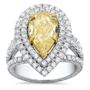 Canary Fancy Yellow Pear Shape Halo Diamond Ring Front View