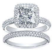 Princess Cut Halo Pave Engagement Ring Set