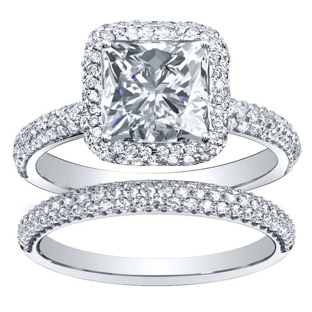 2.70 Ct. Princess Cut with Halo Pave Diamond Ring H Color VS2 GIA Certified