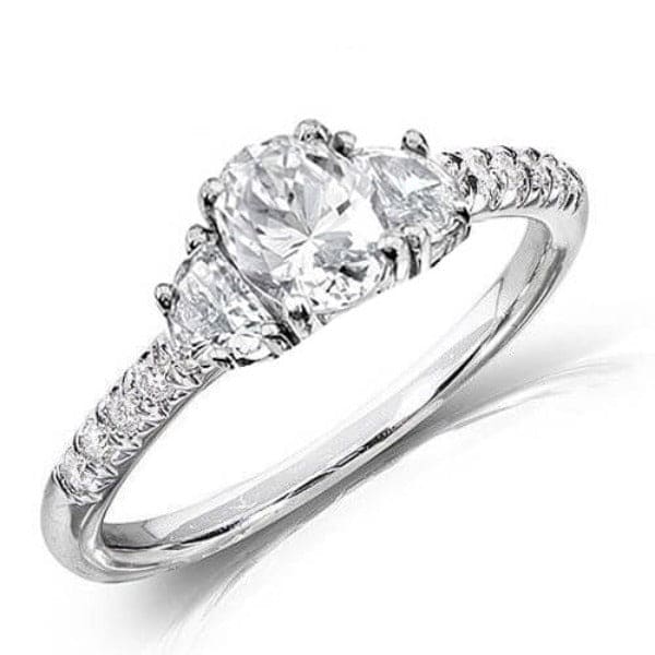 Oval & half moon 3 stone engagement ring