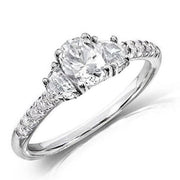 Oval & Half Moon 3 Stone Engagement Ring