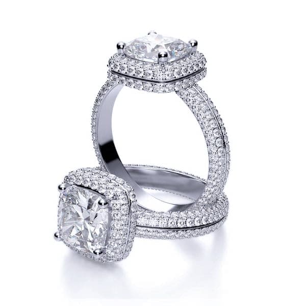  Cushion Cut Micro Pave Halo Diamond Ring Eternity 