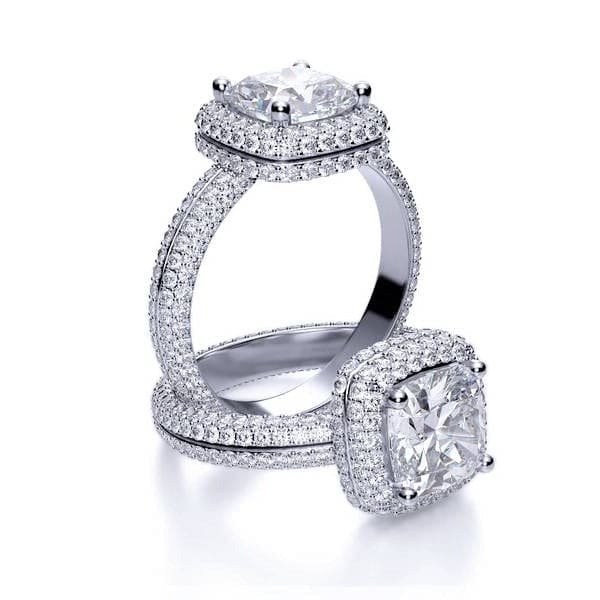 Square cushion cut micro pave halo diamond ring  eternity