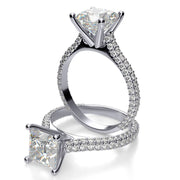 Princess Cut Two Row Accent Engagement Ring
