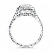 Radiant Cut Halo Split Shank Diamond Ring Profile View