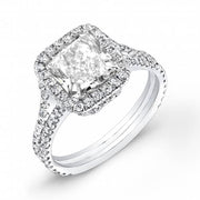 Radiant Cut Halo Split Shank Diamond Ring