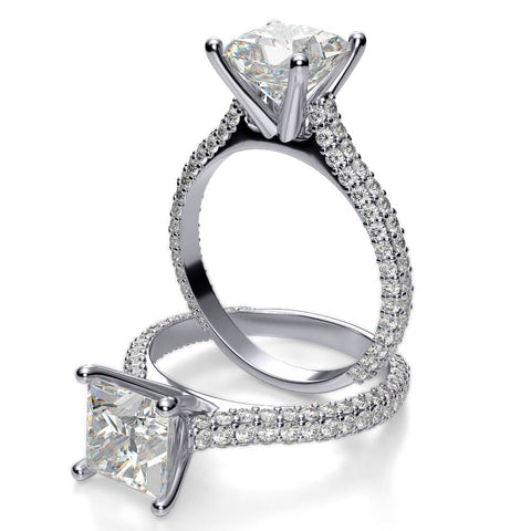 2.75 Ct. Princess Cut W/ Micro Pave Round Diamond Engagement Ring E, VS1 GIA