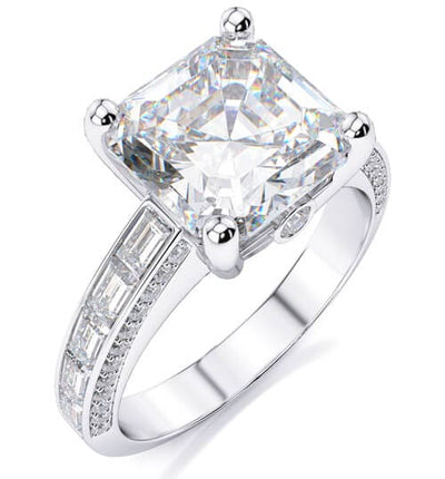 2.61 Ct. Asscher Cut with Baguette & Round Diamond Engagement Ring G,VVS1 GIA