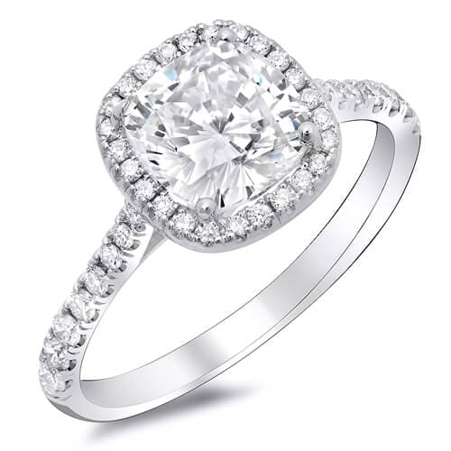Halo cushion cut diamond lucida engagement ring 