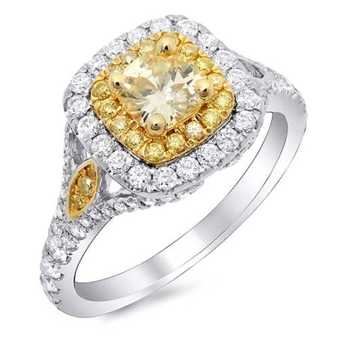 1.88 Ct. Canary Fancy Yellow Cushion Cut Diamond Engagement Ring GIA SI2