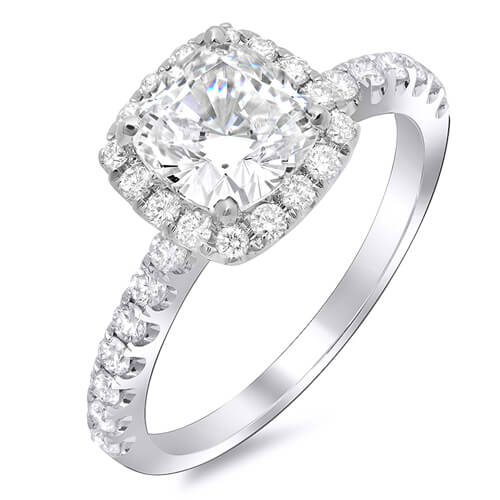 Cushion Cut Halo Diamond Ring with Filigree G Color VS1