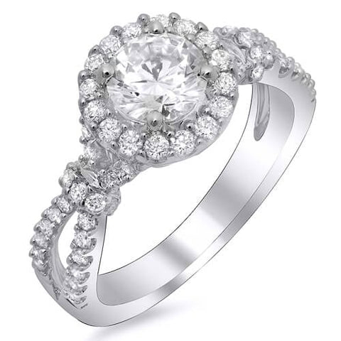 Halo Round Cut Diamond Shank Engagement Ring 
