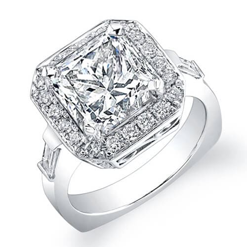 Halo Princess Cut Diamond Ring With Baguettes