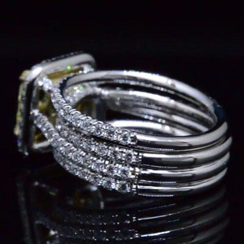 Canary Fancy Yellow Square Radiant Cut Diamond Ring Set