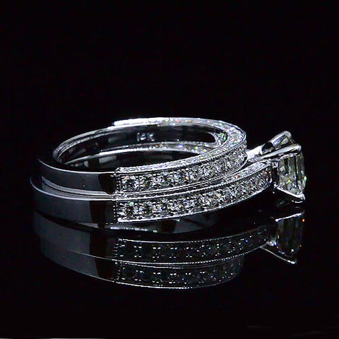 2.13 Ct. Asscher Cut Diamond Engagement ring, Bridal Set