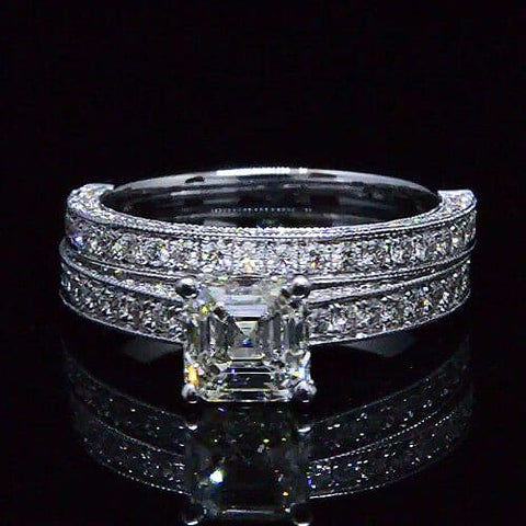 2.75 Ct. Asscher Cut Pave Engagement ring Set H Color VS1 GIA Certified