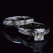 Emerald Cut w Baguettes Diamond Engagement Ring Set