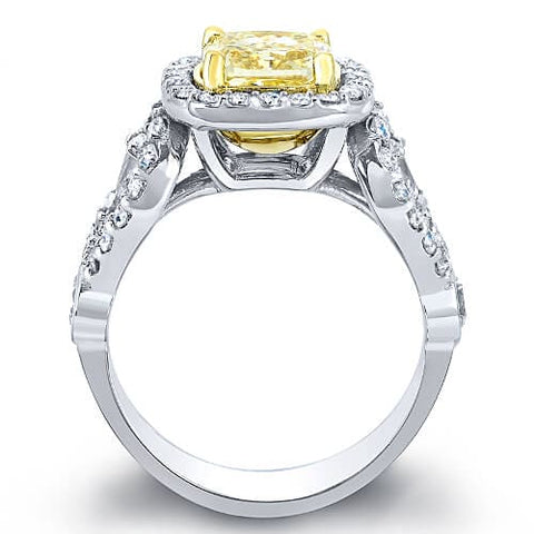 Intense Yellow Cushion Halo Engagement Ring