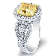 Intense Yellow Cushion Halo Engagement Ring