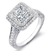 2.32 Ct. Princess Cut w/ Round Cut Dual Halo Diamond Engagement Ring F,VS1 GIA