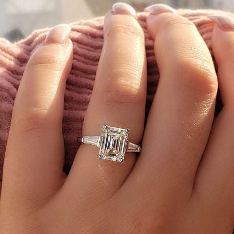 Emerald Cut with Baguettes Ring | 3 Stone Diamond Ring