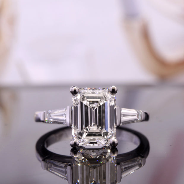 Emerald Cut with Baguettes Ring | 3 Stone Diamond Ring