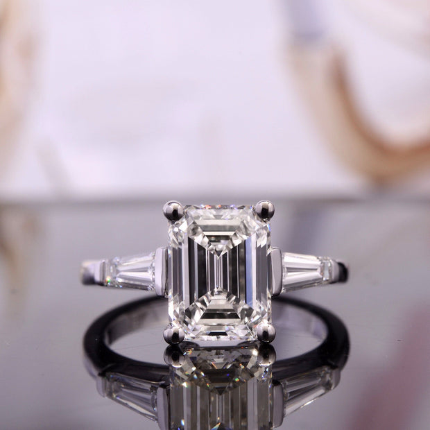 2.52 Ct. Emerald & Baguette Cut 3Stone Engagement Ring Set H Color VVS2 GIA