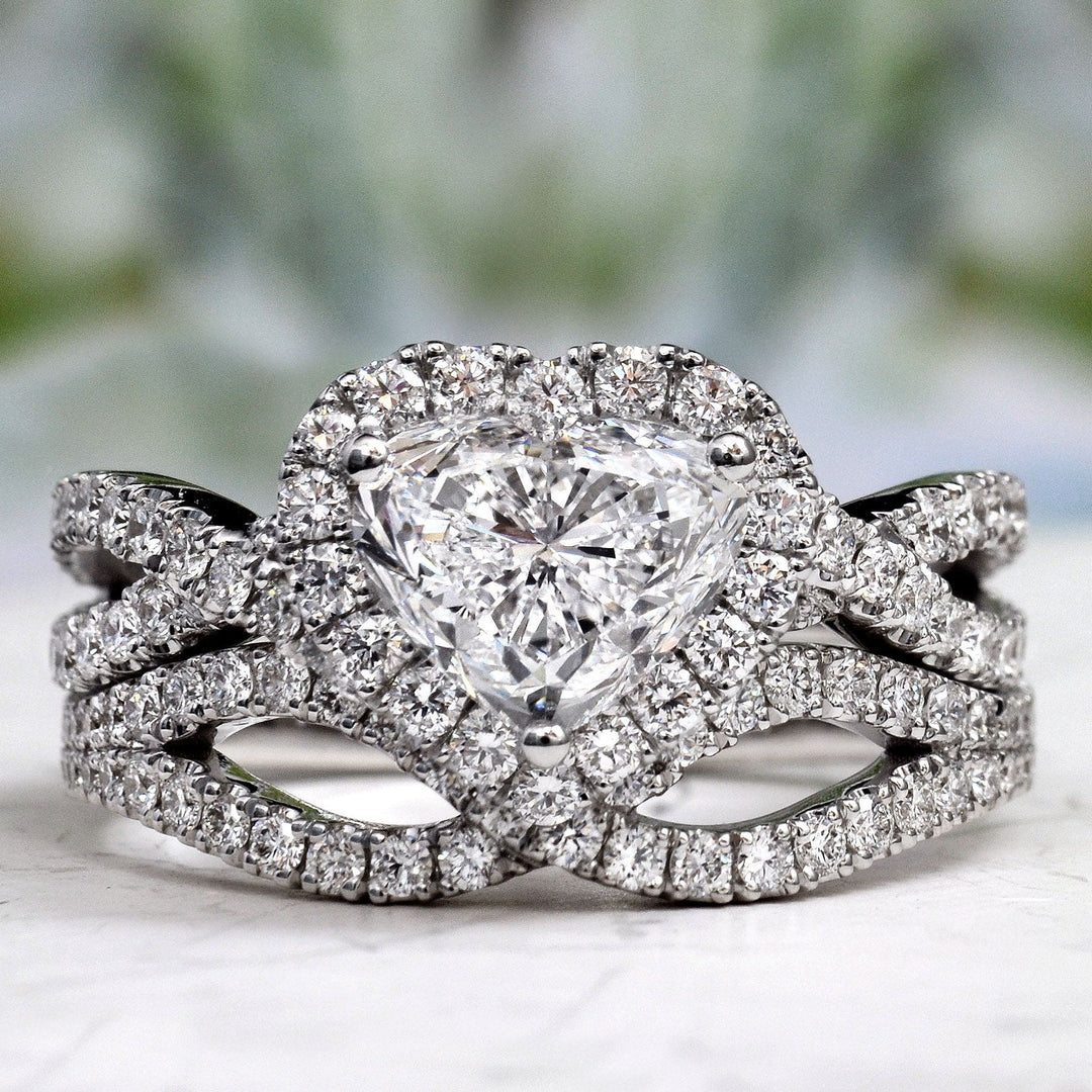 Halo Heart Shaped Twisted Engagement Ring