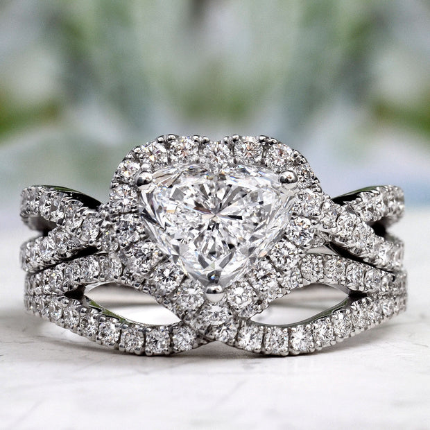 2.80 Ct. Halo Heart Shape Twisted Engagement Ring I Color VS2 GIA Certified