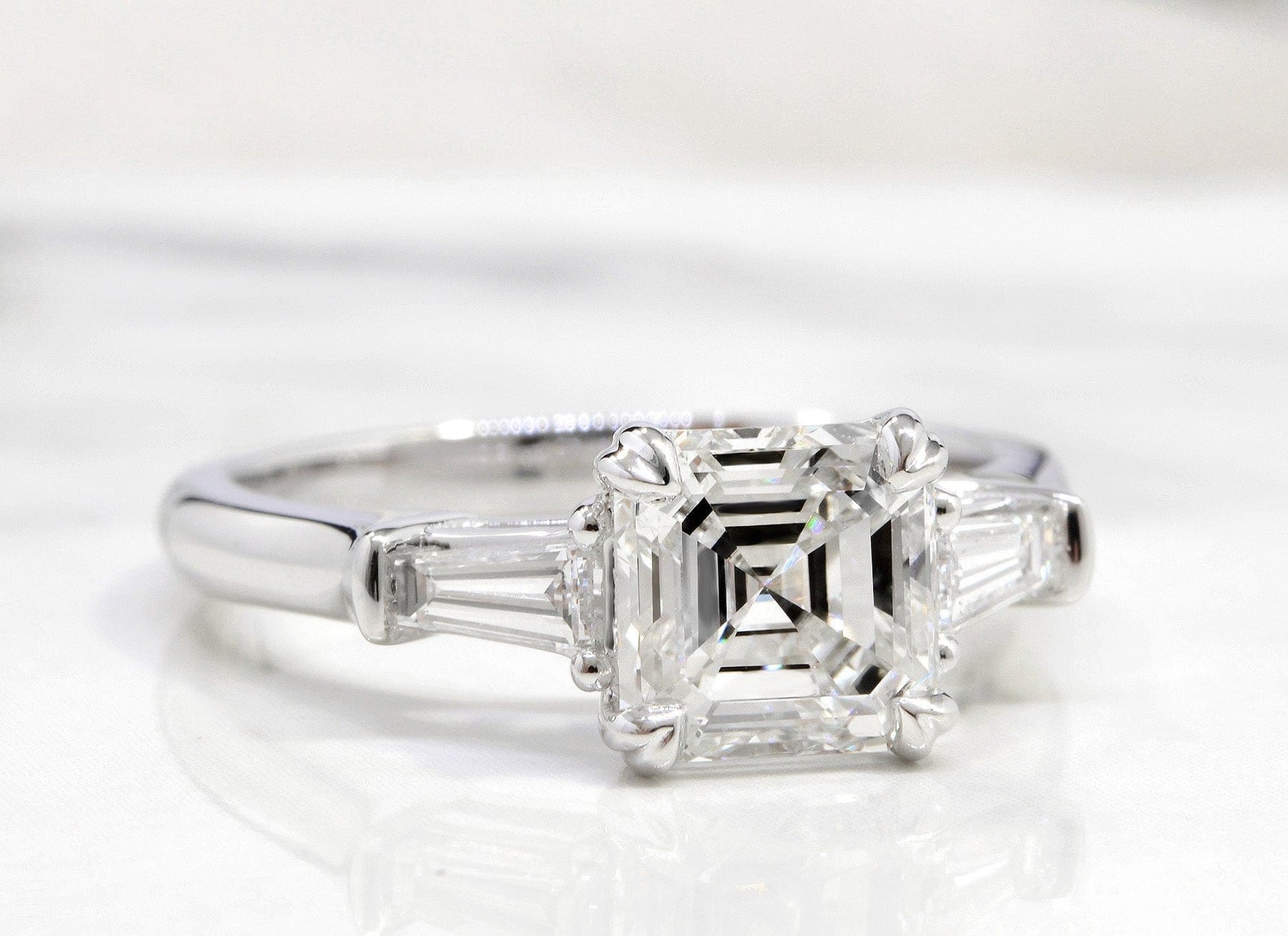 Asscher Cut Baguettes 3Stone Diamond Ring 2.55Ct G VS1 GIA