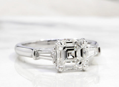 1.50 Ct. Asscher & Baguette 3 Stone Engagement Ring I VVS2 GIA Certified