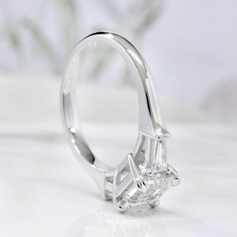 Asscher Cut & Baguettes 3Stone Diamond Ring Side Profile
