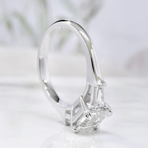 Asscher Cut & Baguettes 3Stone Diamond Ring Side Profile