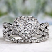 Heart Shape Halo Diamond Engagement Ring with matching band