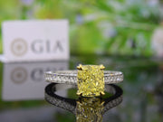 3.25 Ct. Canary Fancy Yellow Cushion Cut Engagement Ring Eternity VS1 GIA Certified