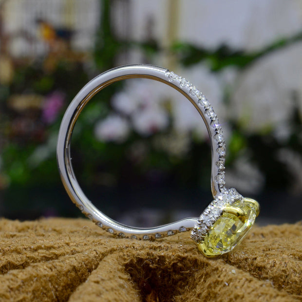 2.60 Ct. Hidden Halo Canary Fancy Yellow Oval Engagement Ring VS1 GIA Certified