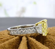 4.30 Ct. Canary Fancy Yellow Radiant Cut Engagement Ring VVS2 GIA Certified