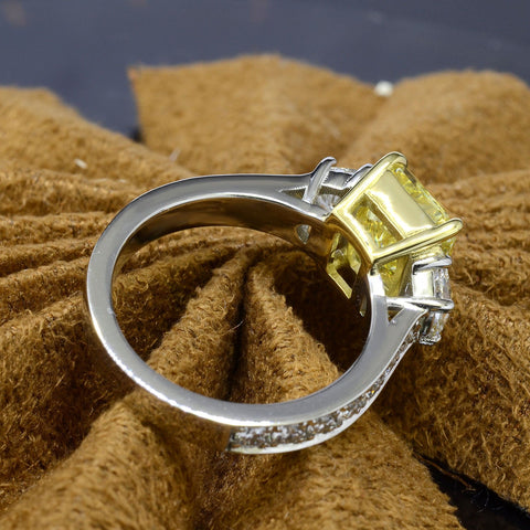 Fancy Yellow Rectangle Radiant Cut Diamond Engagement Ring