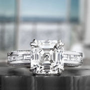 2.90 Ct Signature Asscher Cut Engagement Ring with Baguettes G Color VS1 GIA Certified