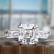 2.40 Ct. Asscher Cut Diamond Ring with Baguettes F Color VS1 GIA Certified