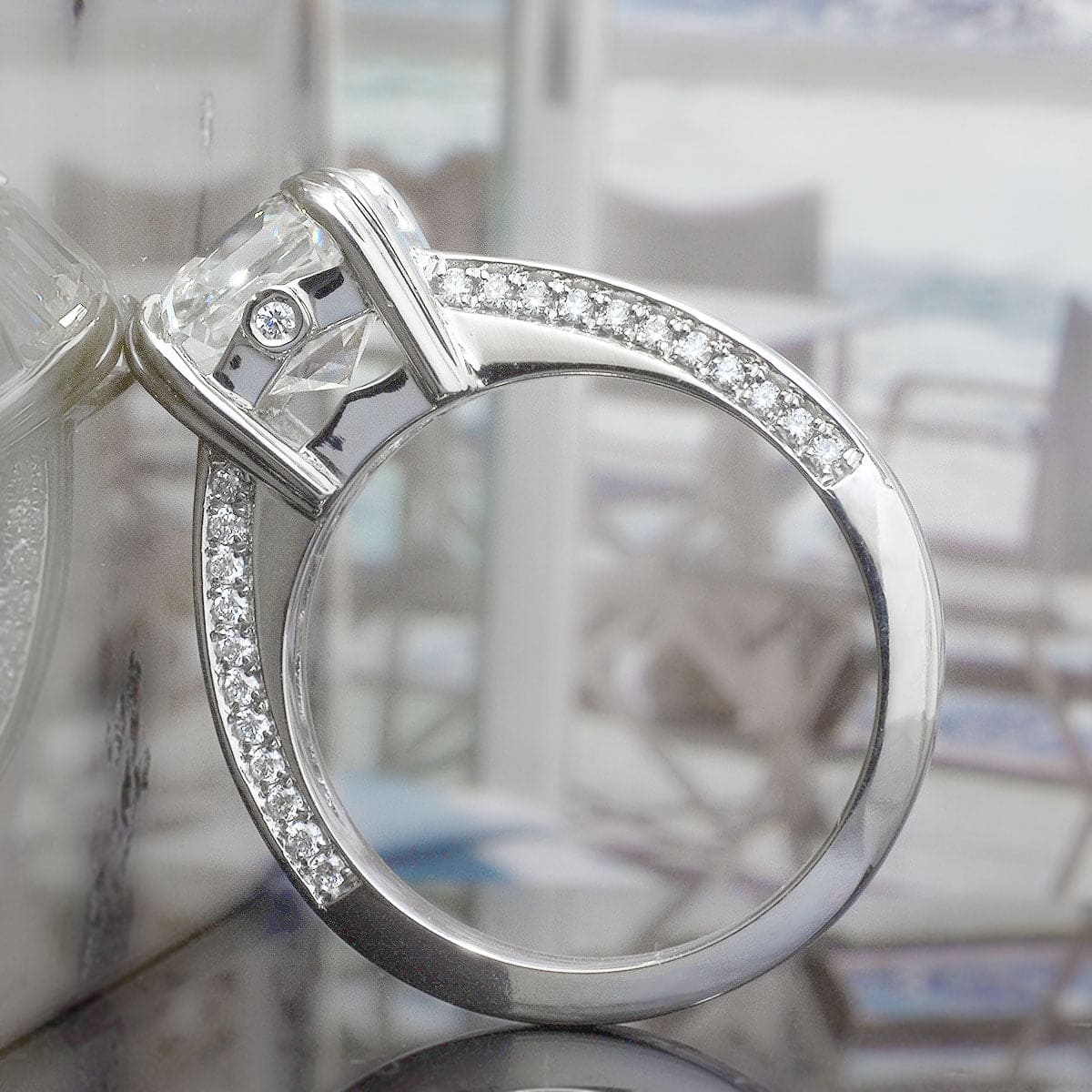 Asscher cut with baguettes diamond ring