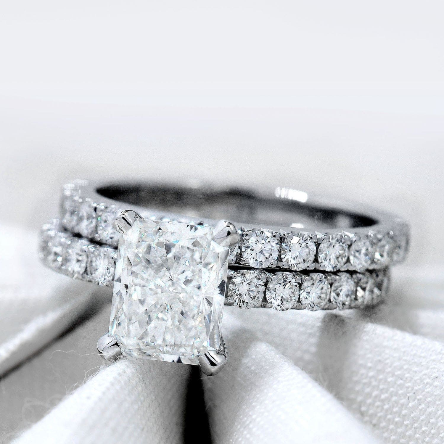 Radiant Cut Engagement Ring Set, Elongated Radiant Diamond Ring, 1.7ct 14K Rose Gold