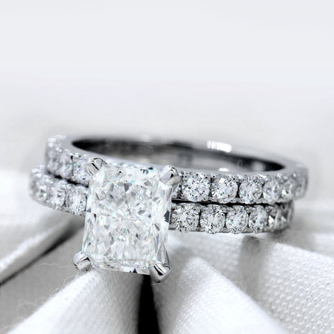 Radiant Hidden Halo Engagement Ring Set 