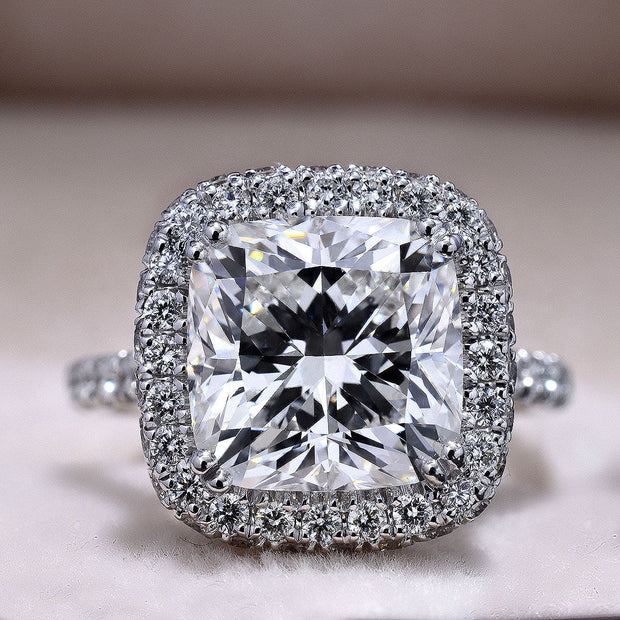 3.55 Ct. Cushion Cut Halo Pave Engagement Ring F Color VS2 GIA Certified