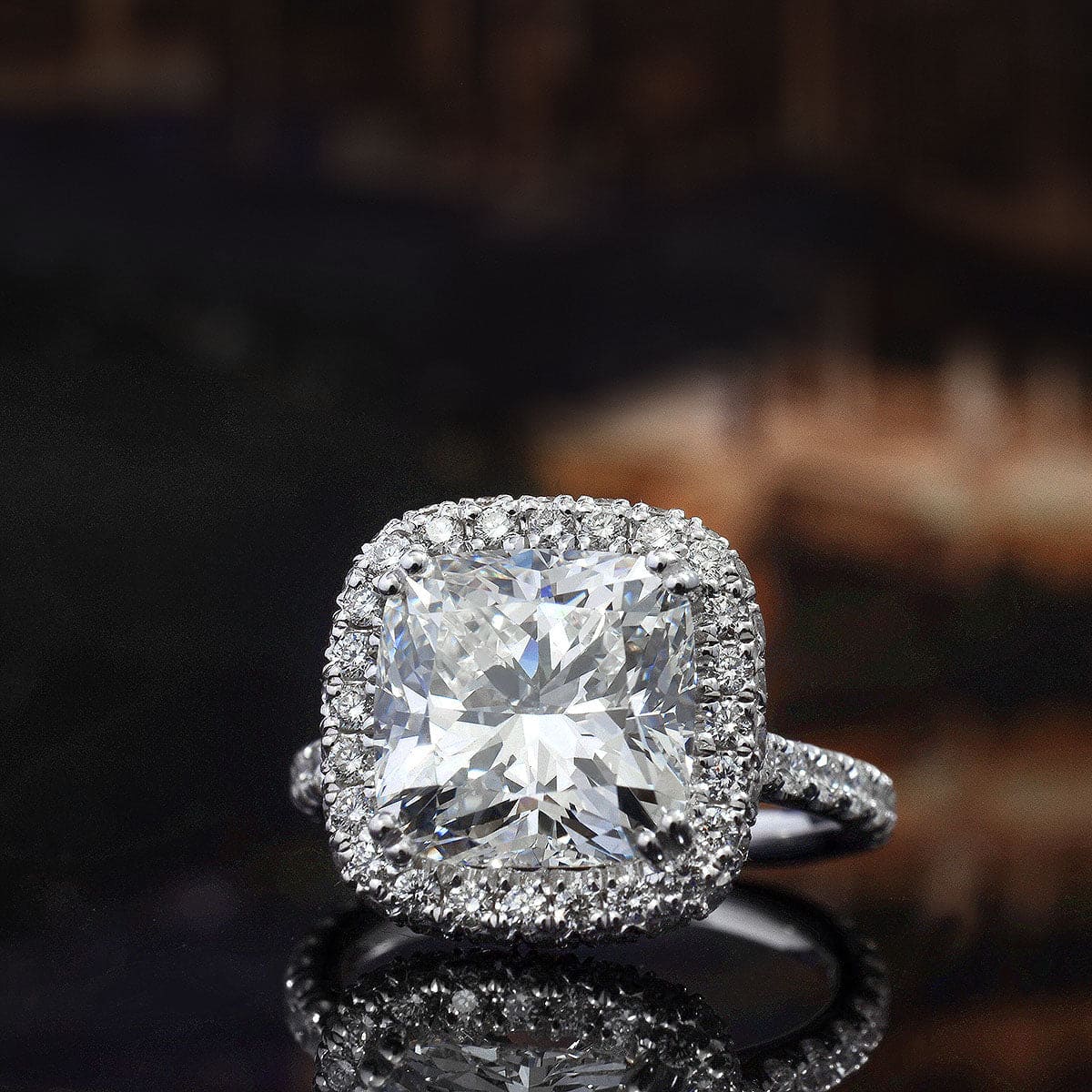 Cushion cut halo engagement ring